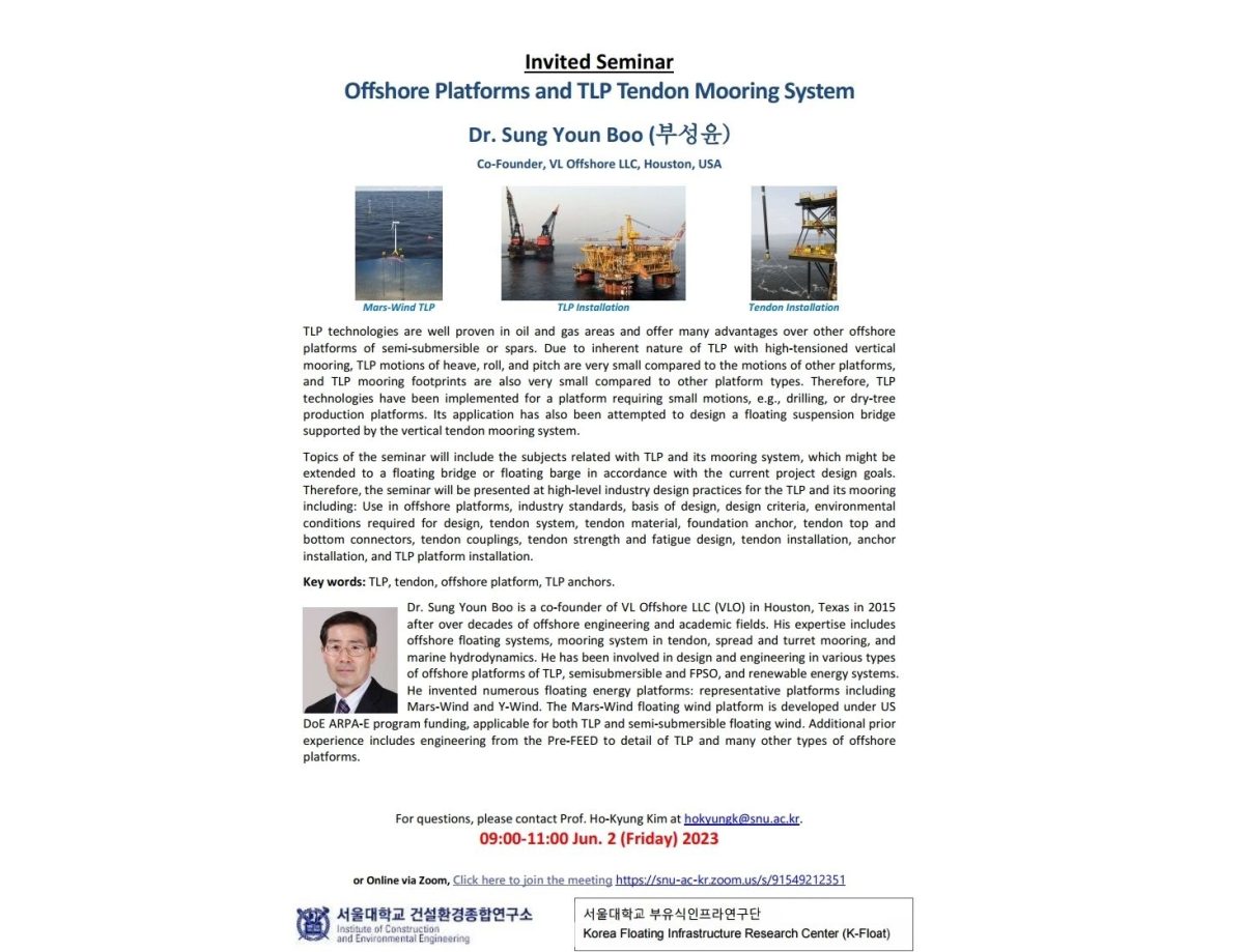 (June 2, 23) Offshore Platforms and TLP Tendon Mooring System, Dr. Sungyoun Boo