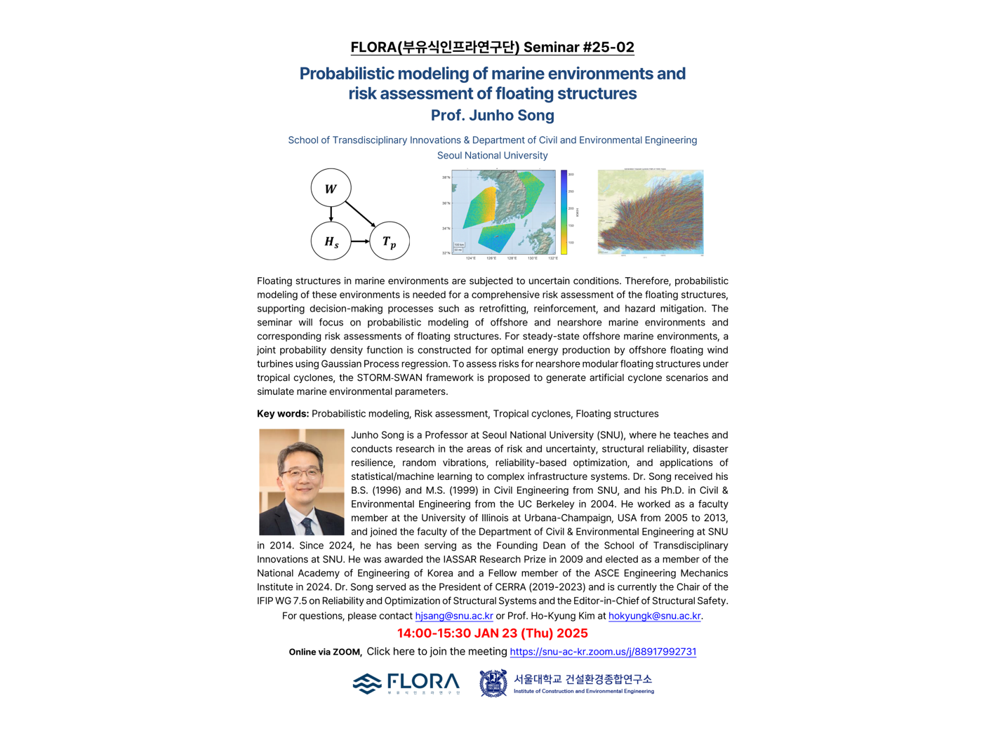 (Jan 23, 25) Probabilistic modeling of marine environments and risk assessment of floating structures, Prof. Junho Song