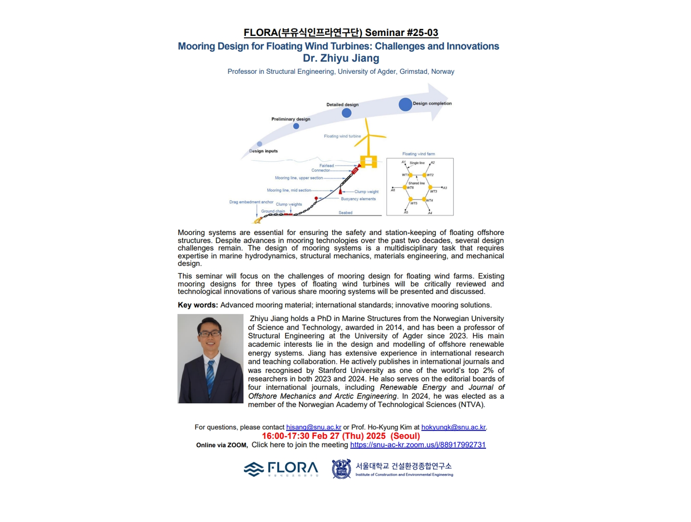 (Feb 27, 25) Mooring Design for Floating Wind Turbines: Challenges and Innovations, Prof. Zhiyu Jiang