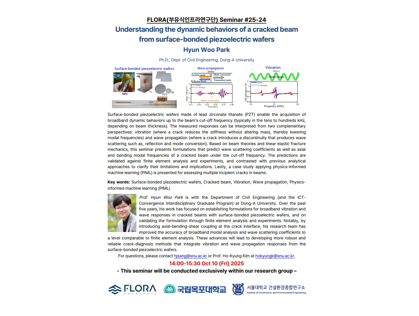 (Oct 10, 25) Understanding the dynamic behaviors of a cracked beam from surface-bonded piezoelectric wafers, Hyun Woo Park