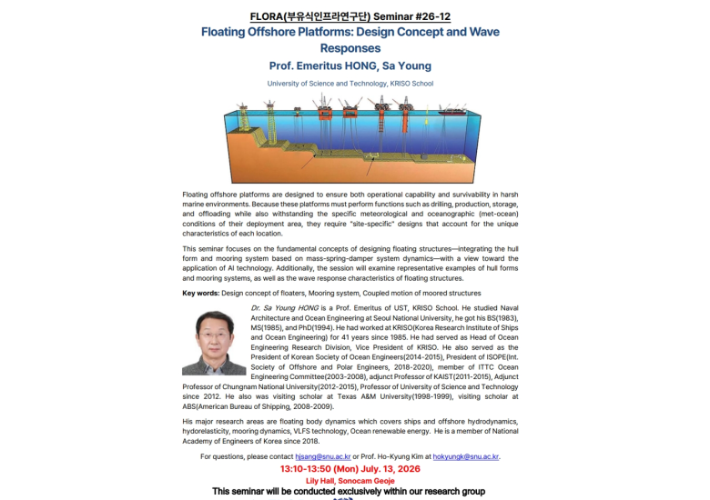(Jul 13, 2026) Floating Offshore Platforms: Design Concept and Wave Responses